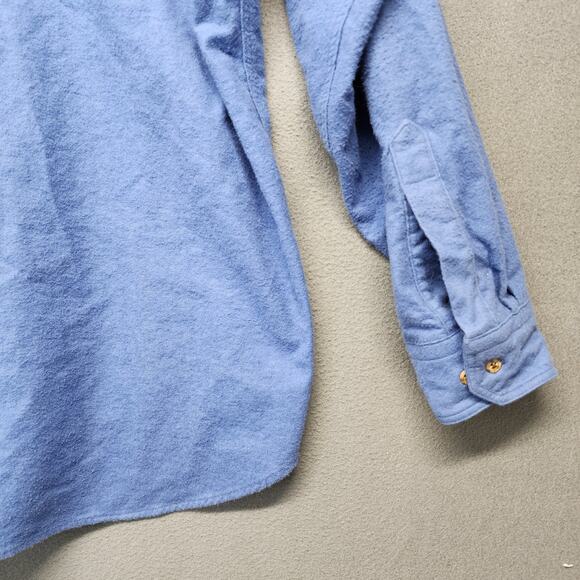 Lands End Chamois Flannel Shirt Mens XL Blue 100% Cotton Pocket Made in USA - Picture 14 of 14